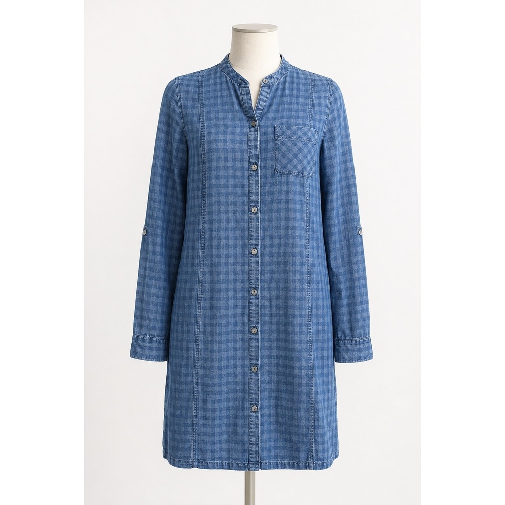 NWT J. Jill Denim Chambray in Blue Ridge Check Plaid Button Down Shirt Dress XS